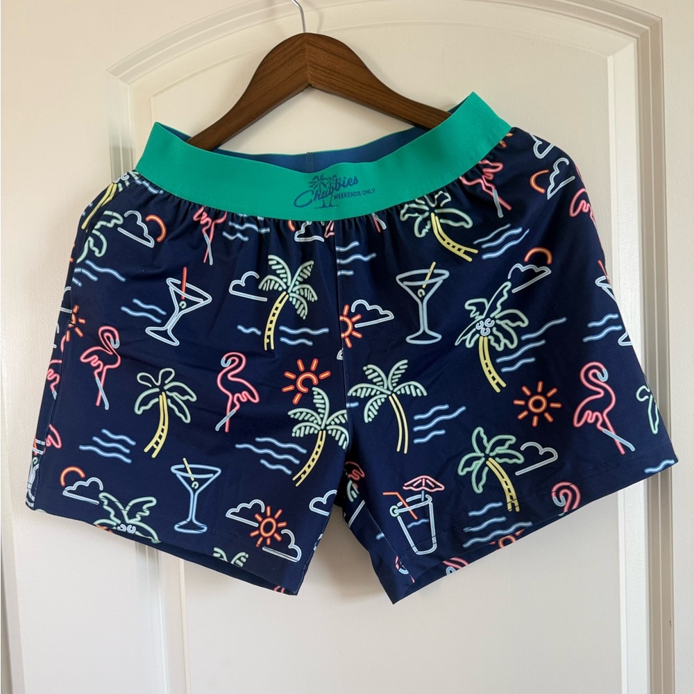 Chubbies Neon Lights Blue and Teal Lounge Shorts Size S 5.5”